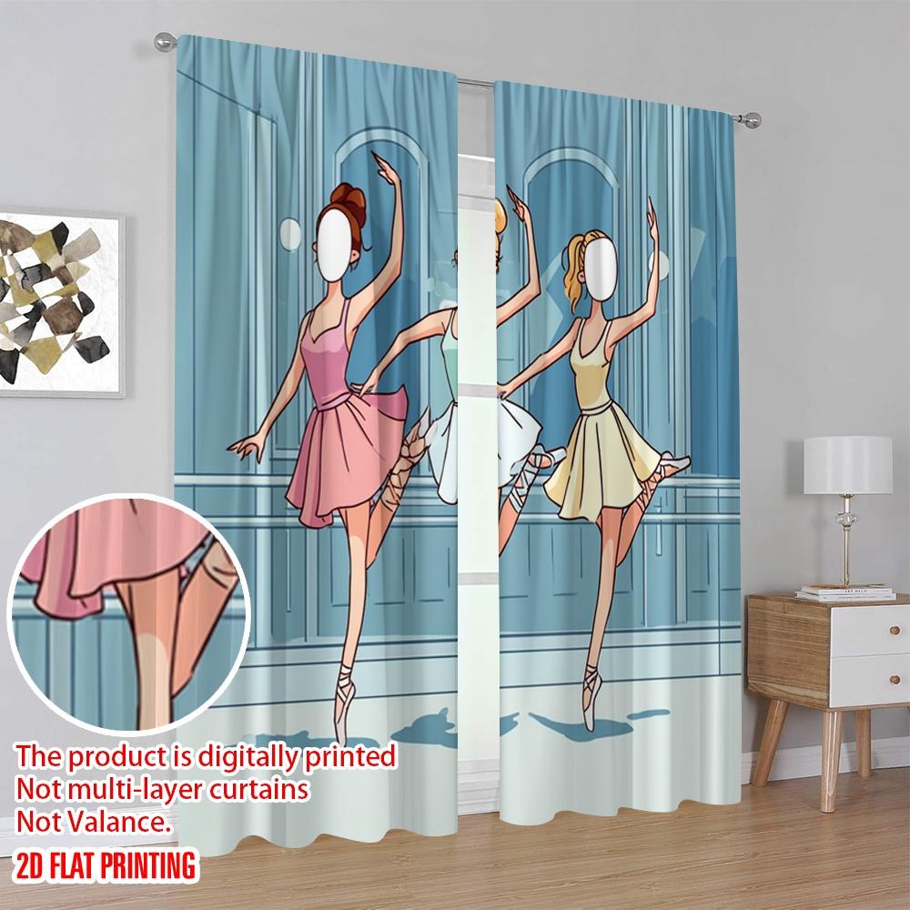 2Pcs,2D Plane Printing Curtains&Window Treatment Female Dance Polyester Easy Install (Without Rod) Room Decor Use For Bedroom,