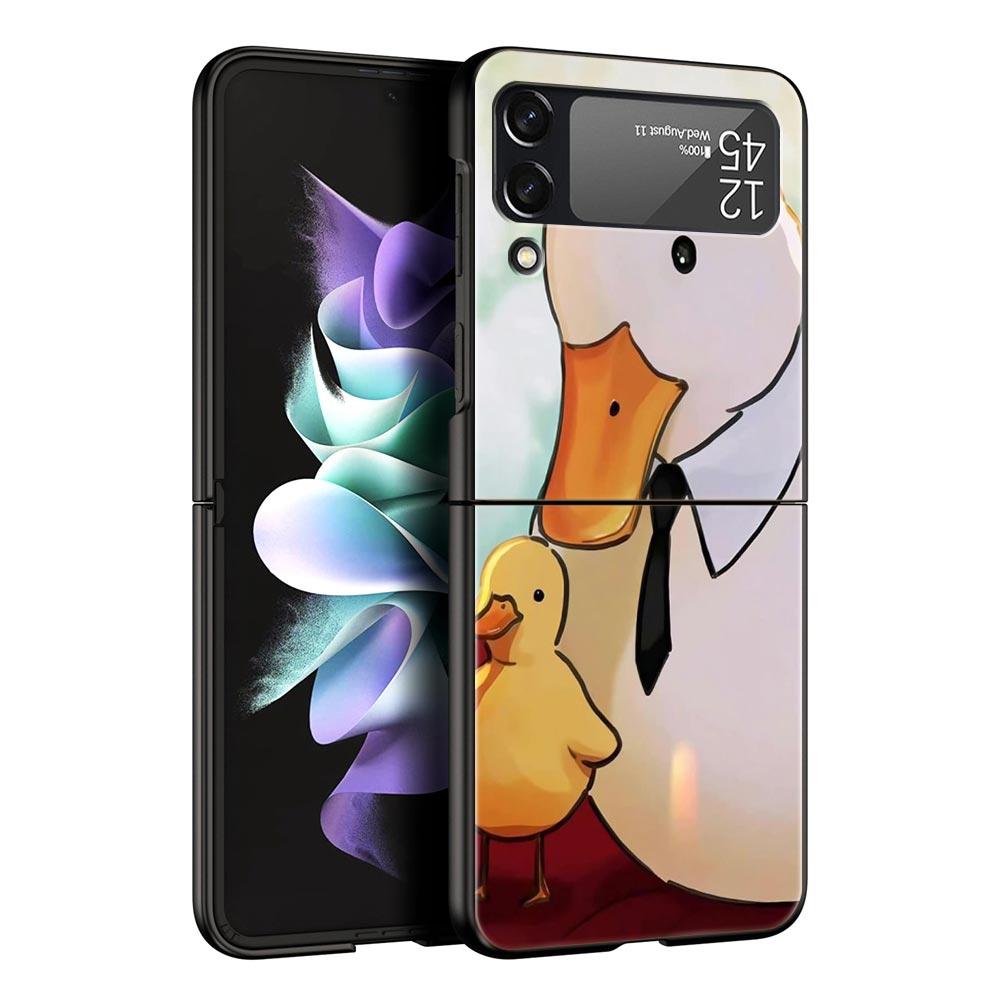 Phone Case For Samsung Galaxy Z Flip 3 4 5 Hard Black Folding PC For Samsung Z Flip3 Cover Protect Shell Cartoon Duck Goose Game