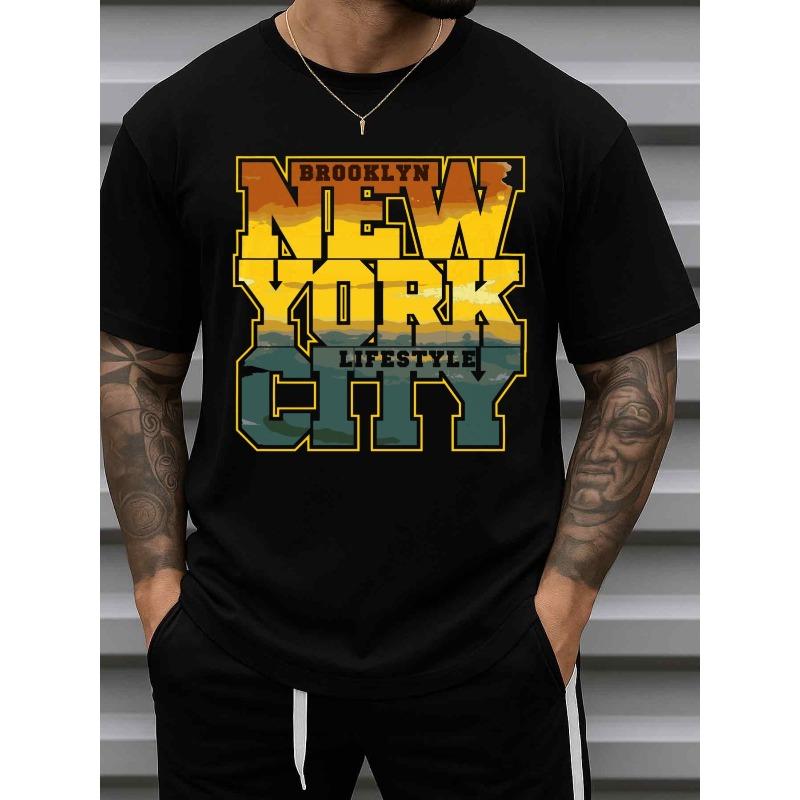 European Size Men s Brooklyn New York City Graphic T-Shirt Cotton sm Casual Short Sleeve Round Neck Tee with Brooklyn-Themed Print S чёрный