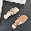 Fashion SUOJIALUN 2025 New Brand Women Slipper Fashion Square Toe Slip On Ladies Elegant Slides Square High Heel Outdoor Dress Sandal