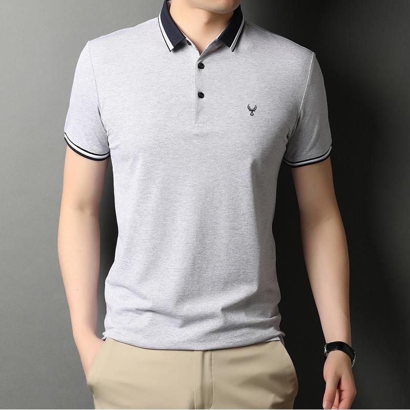 Футболка мужская с короткими рукавами и лацканами из хлопка — фото 4