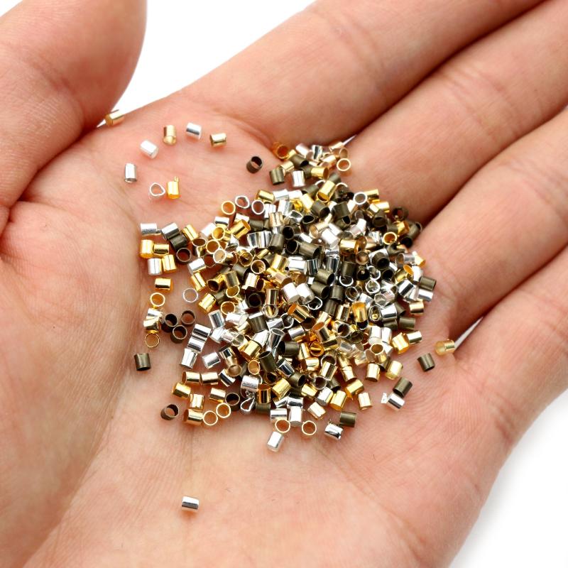 500pcs 1.5 2.0mm Gold Silver Color Tube Crimp End Beads Stopper Spacer Beads For DIY Necklace Jewelry Making Findings Supplies