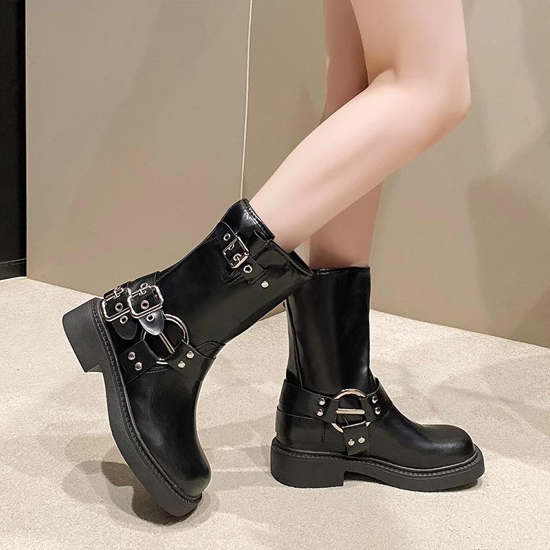 Martin boots women's summer thin 2025 new thin boots thick-soled versatile belt buckle retro British style short boots