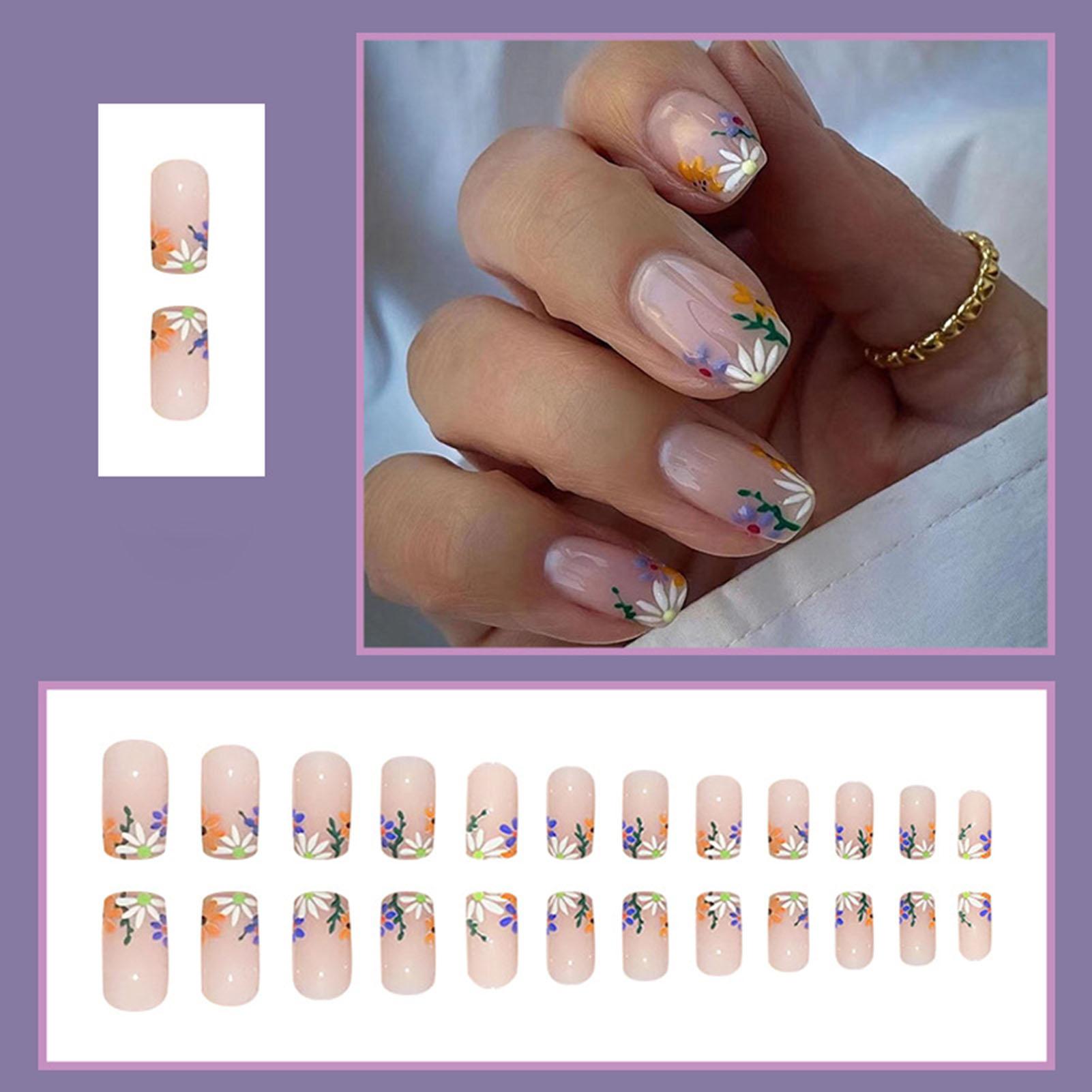 Nude Fake Nails with Flower Printed with Harmless and Smooth Edge Nails for Manicure Lovers and Beauty Bloggers A розовый