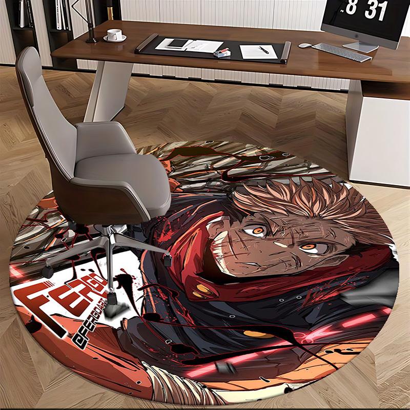 1pc Anime Character with "FENGO" Print Round Carpet - Office Chair Mat, Anti-Slip Rug for Home Decor, Seasonal Gift, Suitable for Office, Living Room