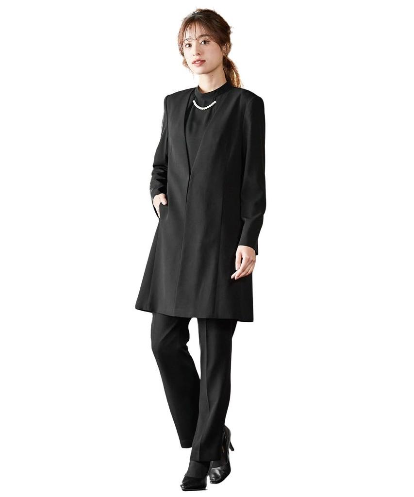 Nissen Black Formal Wear Formal Pantsuit Set Collarless Jacket Design Blouse Straight Sizes Size LL [Mourning/Formal Wear] Washable, Wrinkle-Resistant