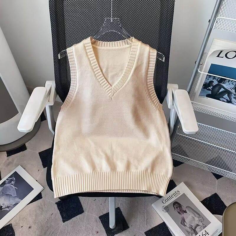 Jacquard Embroidered V-neck Knitted Contrast Ins Tank Top Student Women's Vest Sleeveless Sweater Pullover