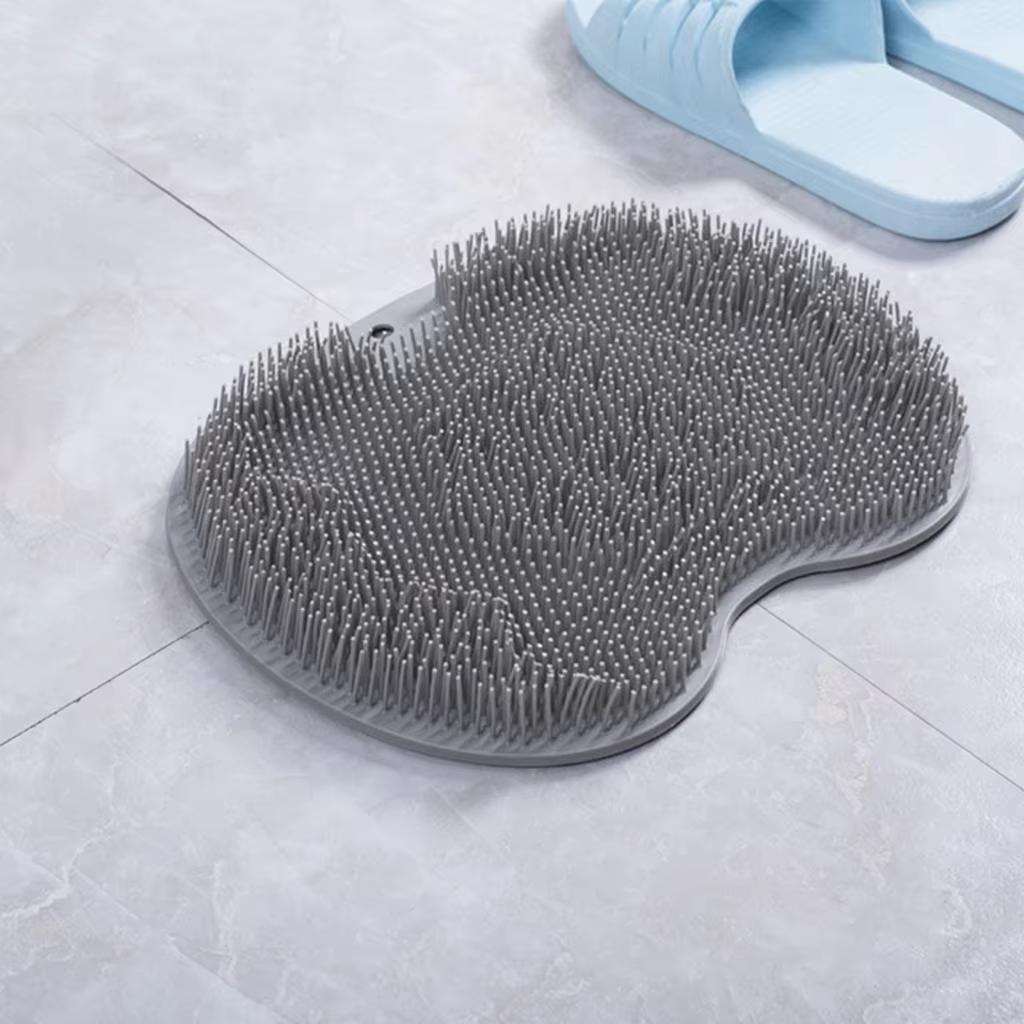 

Bathroom Massage Brush and Pad Set Silicone Back Scrub Brush Non Slip Foot Washing Pad with Suction Cup Exfoliating Bath Tool серый