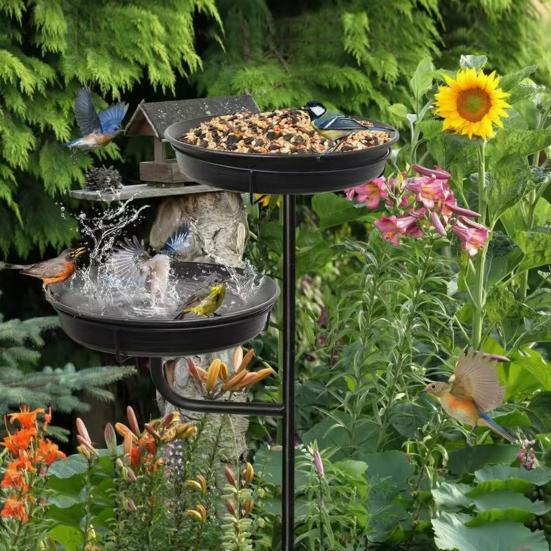 Bird Feeder And Bath Bird Feeder with Four-Prong Stake Outdoor Bird