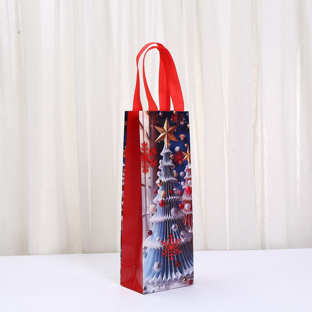 StoBag Christmas Gift Bags with Tree Prints Non Woven Tote for Holiday Party Wine Packaging Festive Reusable Bags 12pcs Bulk