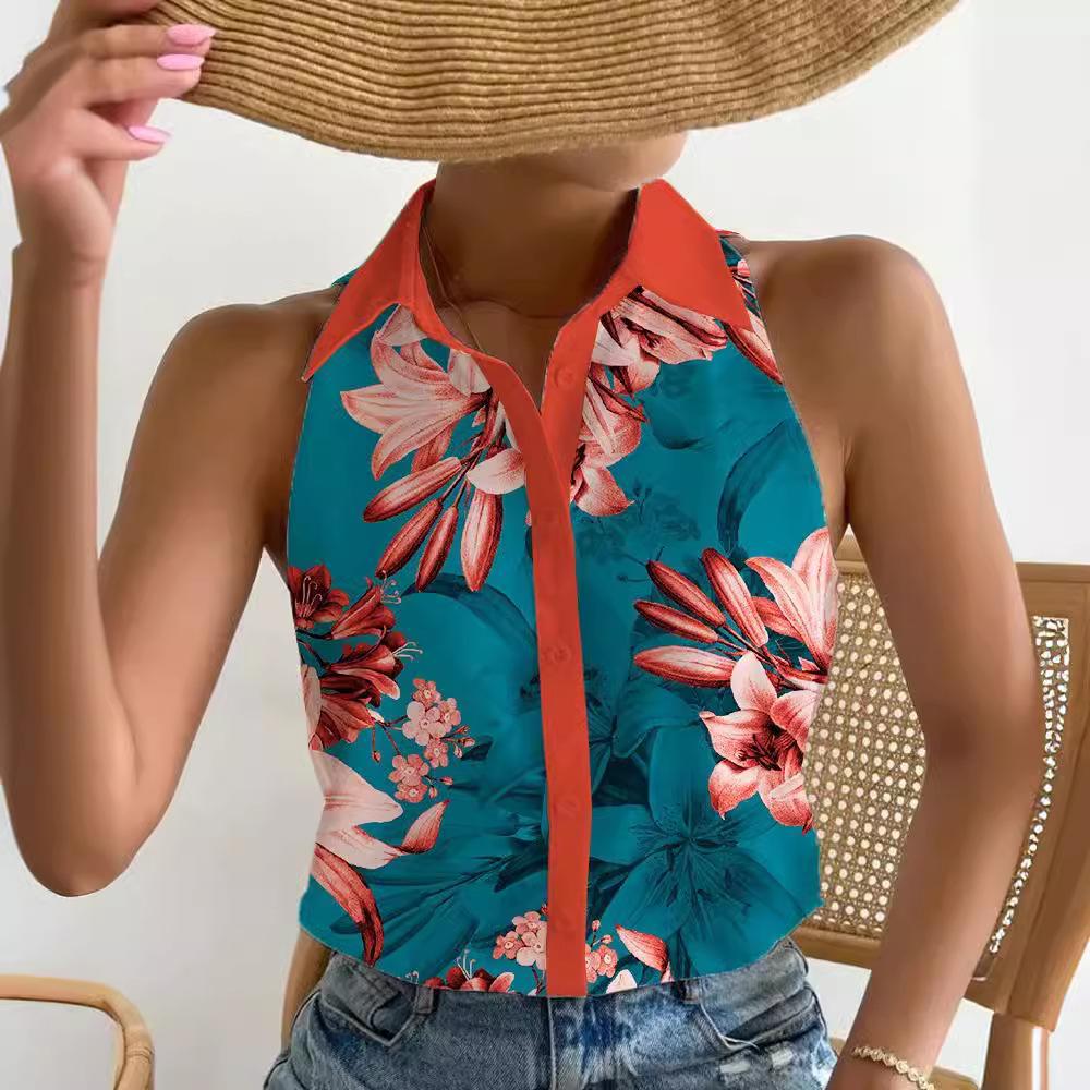 BITCED Dámská letní ležérní móda Dámská košile s abstraktním potiskem bez ramínek bez rukávů