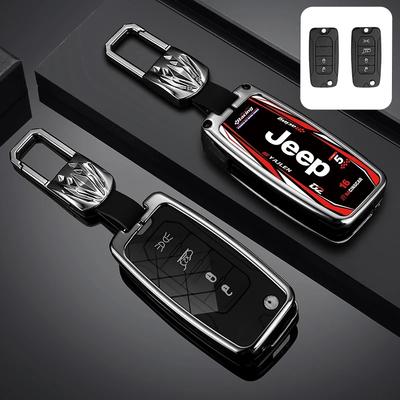 Racing Style Zinc Alloy Car Key Fob Cover for Wrangler Grand Cherokee Anti-Scratch Auto Key Case with Keychain Accessories