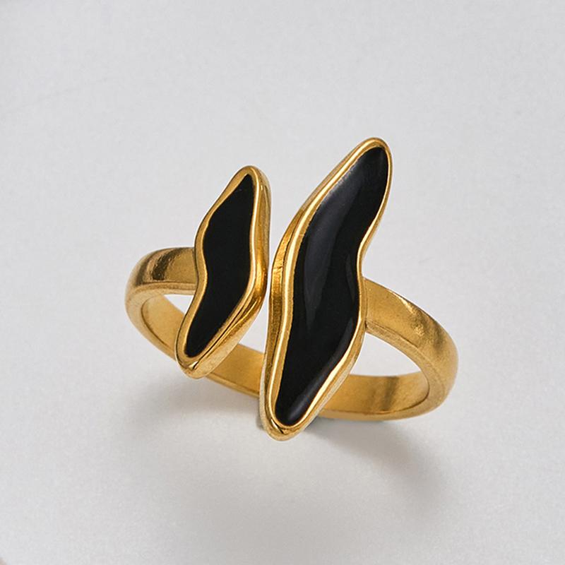 

Stainless Steel Wave Drip Glaze Open Rings for Women Retro Punk Style Trendy Creative Exquisite Ring Accessories Gift чорний
