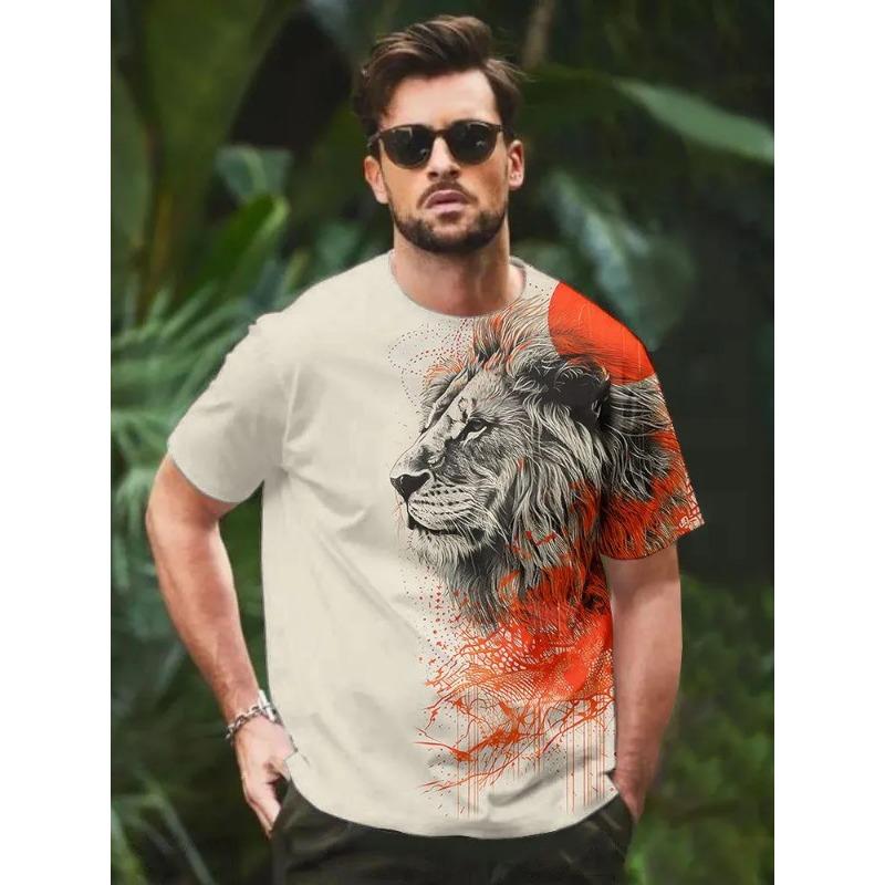 Summer Round Neck 3D Animal Print Top Fashionable Casual Short Sleeved Men's T-shirts