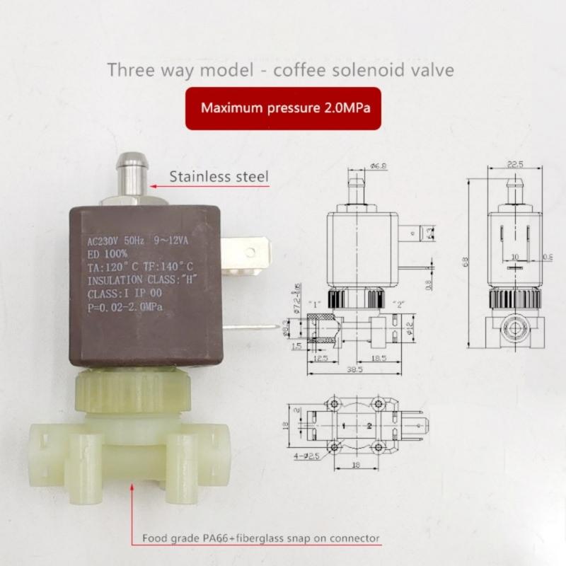 230V Steam Control Valves Electric Solenoid Valves Coffee Machine Part Plastic Texture Suitable for Espresso Machines