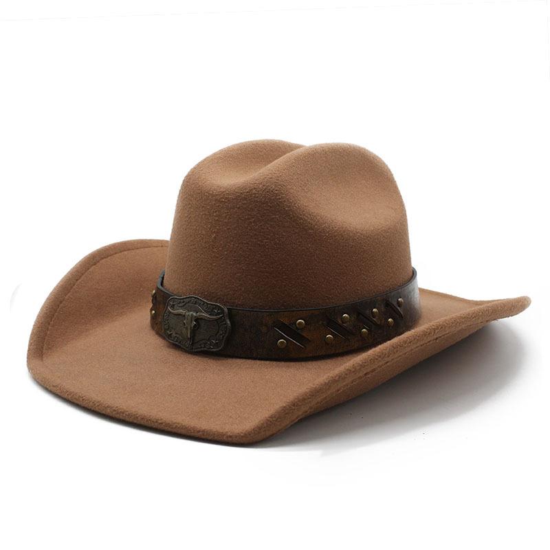 Dayan Western Cowboy Top Hat Knight Hat Upturned Top Hat Men S Curled Top Hat Horn Decoration M(56-58cm)
