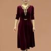 Jesień Zima Odzież Damska Złoty Aksamit Luksusowy Elegancki Sukienka Vintage Moda Casual Nowy Luźny Długi Rękaw Midi Szykowna Sukienki