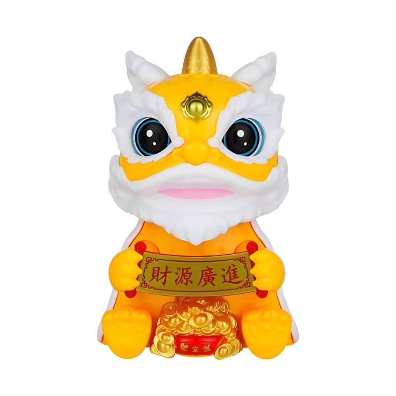 Lucky Lions Dance Solar Car Decoration Traditional Festival Dashboards Ornament Easy Installation For Home And Vehicle