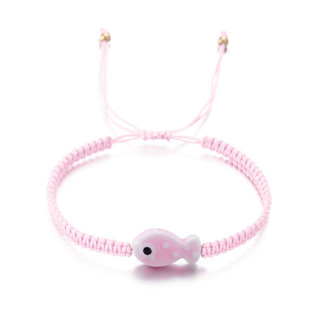 Pulsera trenzada de cerámica con pez koi de la suerte para mujer, multicolor, animal lindo, hecha a mano, ajustable, joyería de amistad