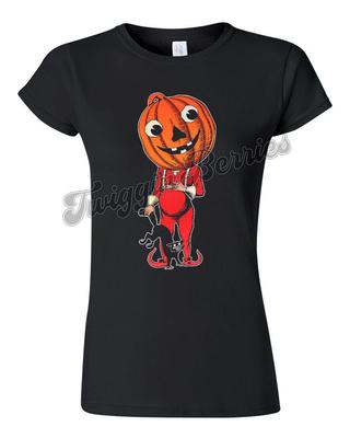 Retro Halloween T-Shirt Vtg Kunst Goth Hexe Gruselig Kürbiskopf Katze