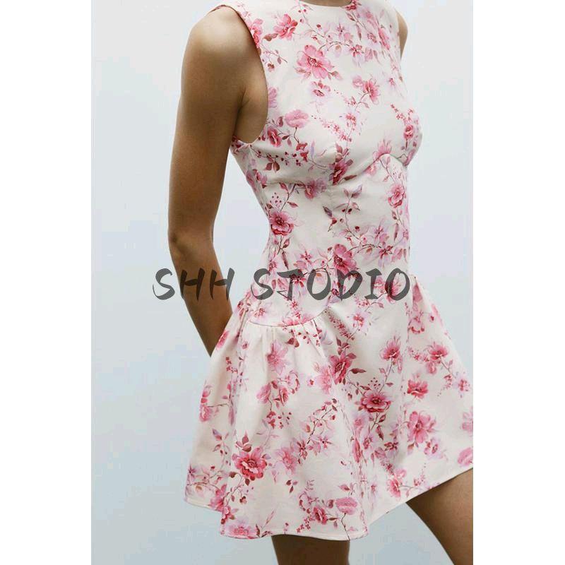 Spring New Women's Clothing French Style Design Poplin Flower Print Jumpsuit Dress 2542026
