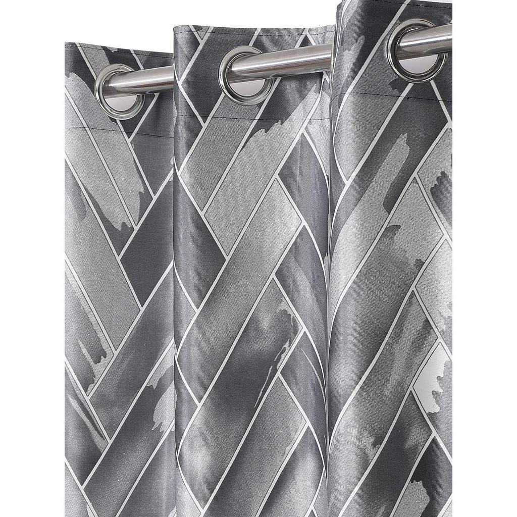 Geometrické panelové očko Polyester okenní závěsy / šedá / 2 kusy