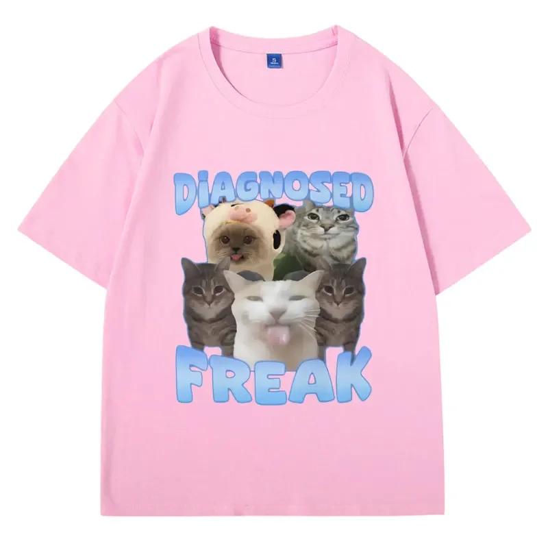 Diagnosed Freak Funny Watermelon Cat Meme T-shirt  Women Oversized Streetwear T Shirt Fashion Oversized Cotton T Shirts Male