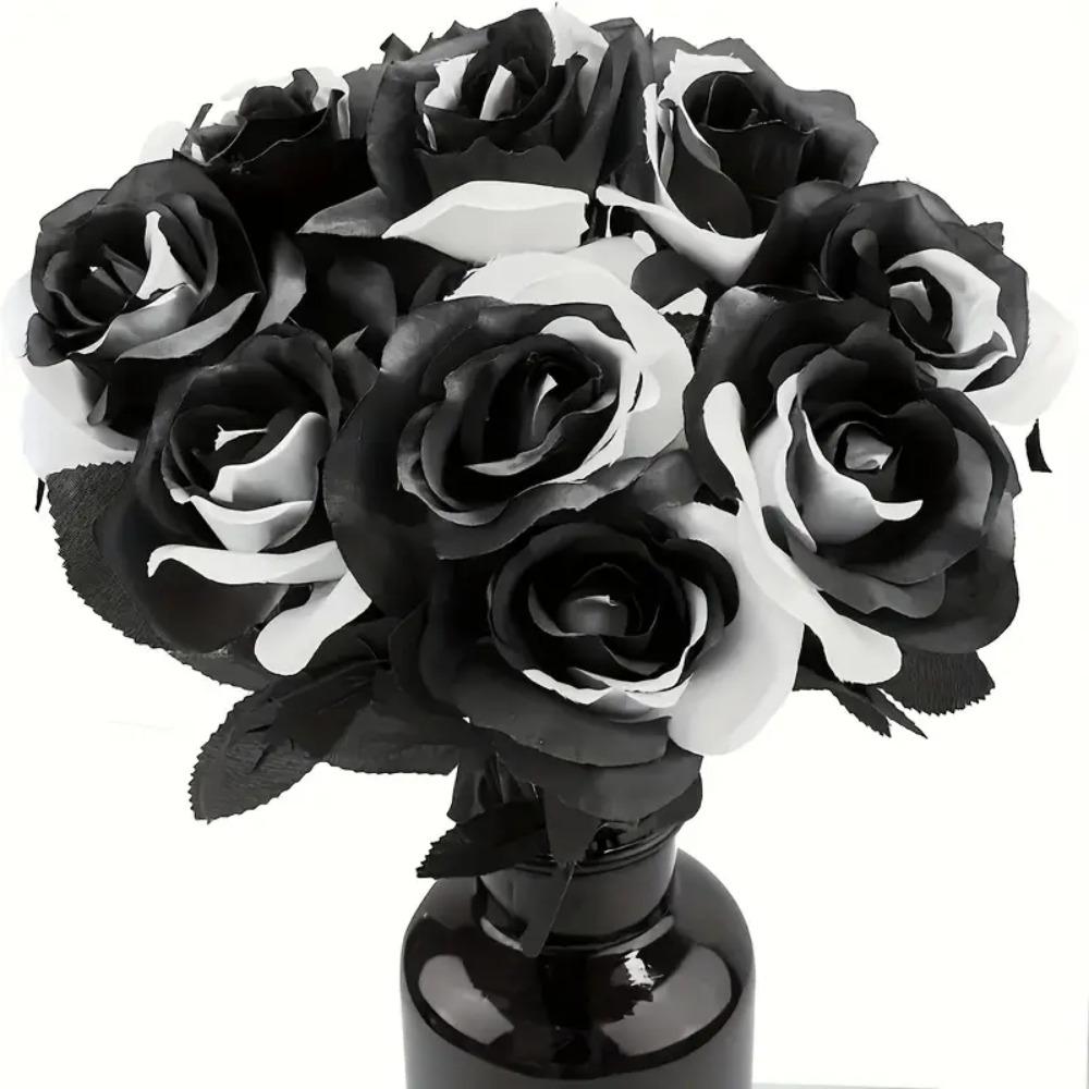 Gothic Faux Flowers Black White Simulation Flowers  Home Garden Party Decor
