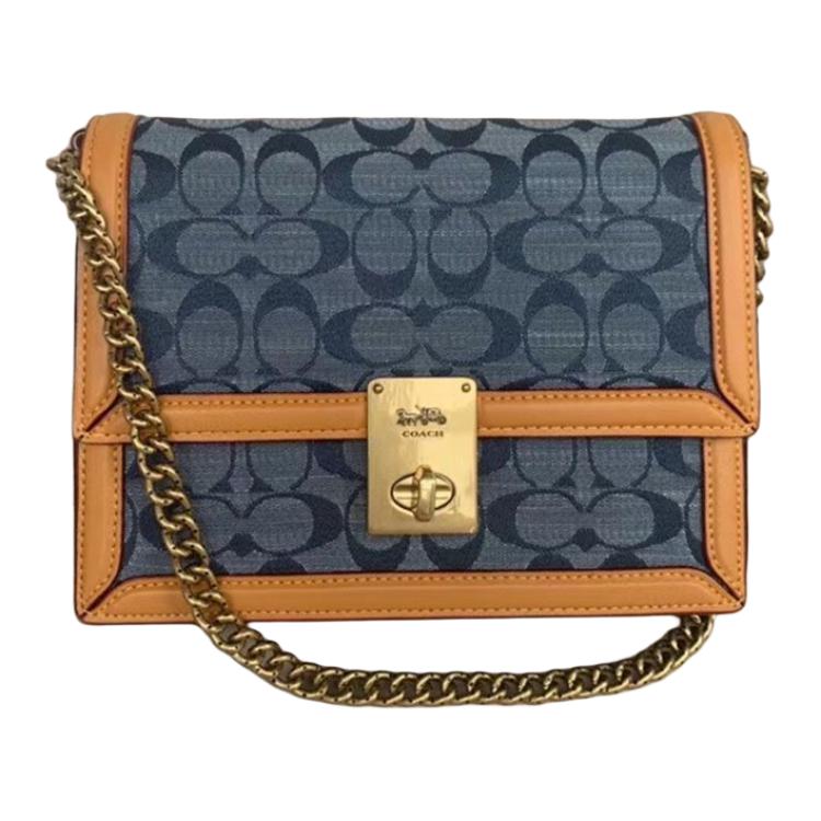 New COACH Hutton Fabric Messenger Bag Shoulder Bag Women's Blue & Orange CJ389-B4RA3