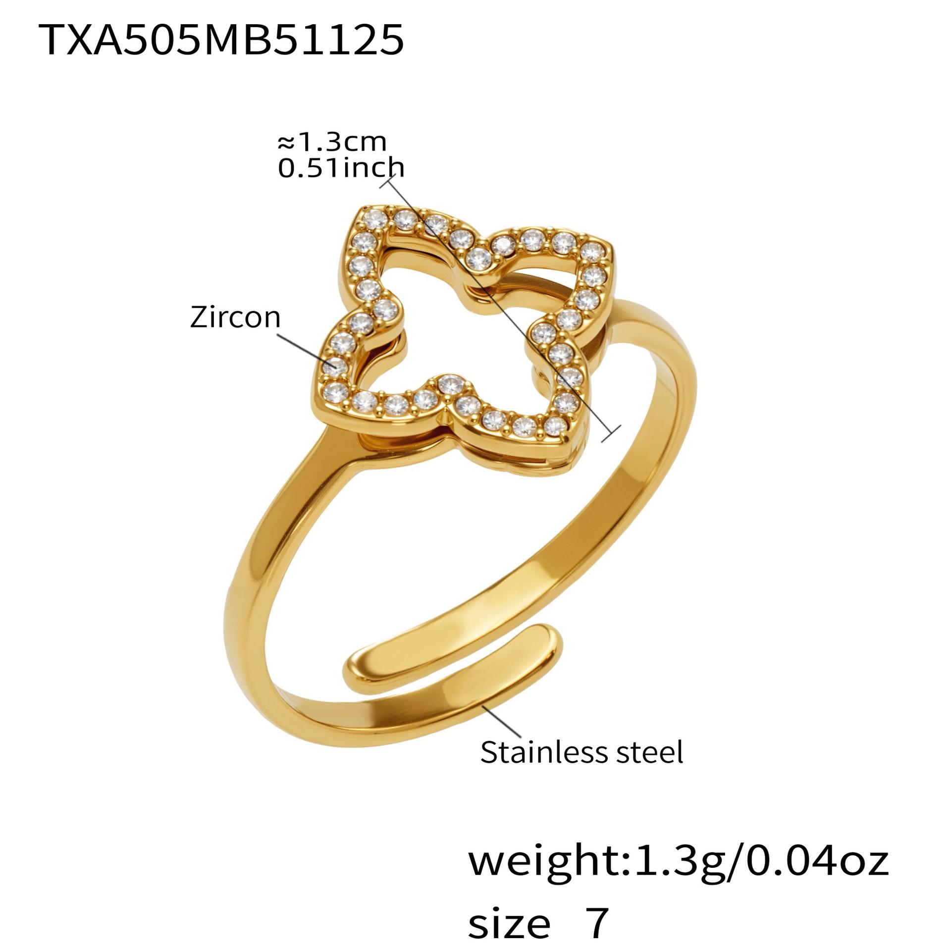 Exquisite 18K Gold Plated Four-Leaf Clover Jewelry Set with Cubic Zirconia: Earrings, Open Ring & Clavicle Chain