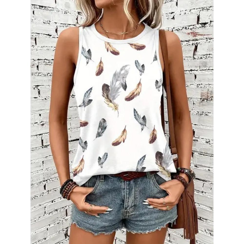 Summer flower 3D printed vest for women's casual O-neck
