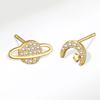Niche Asymmetric Moon And Planet Stud Earrings For Women Elegant Personality Versatile Ear Jewelry