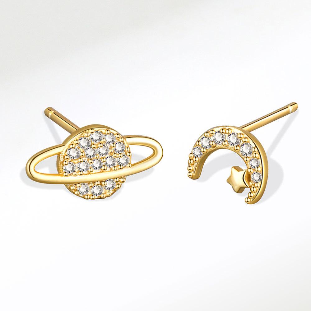 Niche Asymmetric Moon And Planet Stud Earrings For Women Elegant Personality Versatile Ear Jewelry