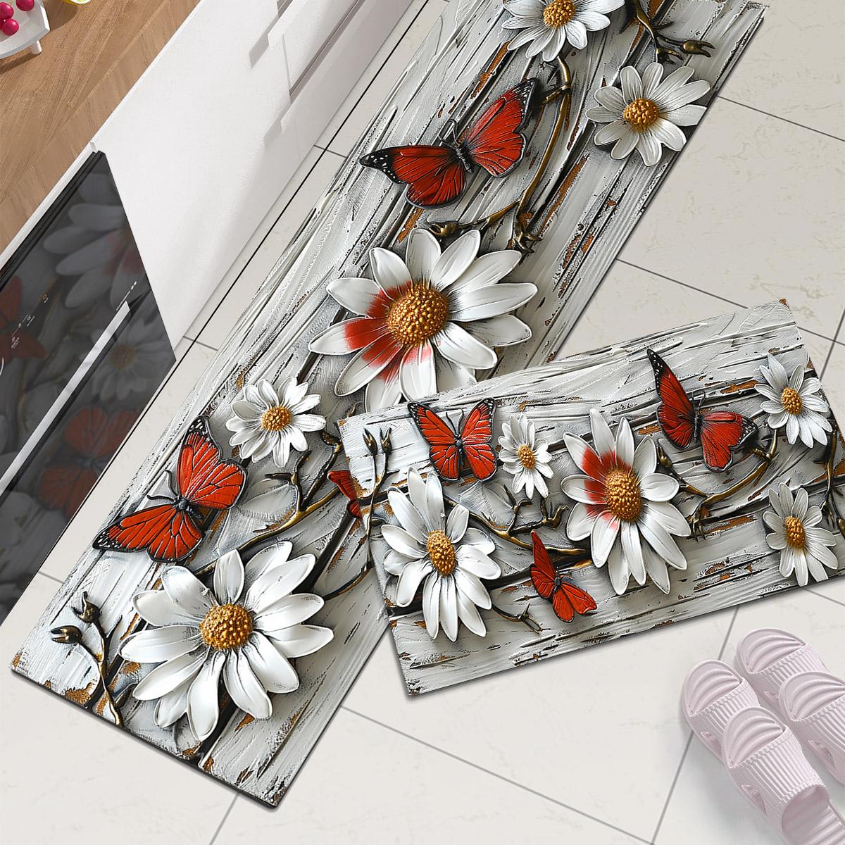 

Кухонные коврики с цветочным принтом, водонепроницаемый противоскользящий кухонный коврик, длинный ковер для прихожей, ванный коврик, придверный коврик, моющийся 40cmx60cm