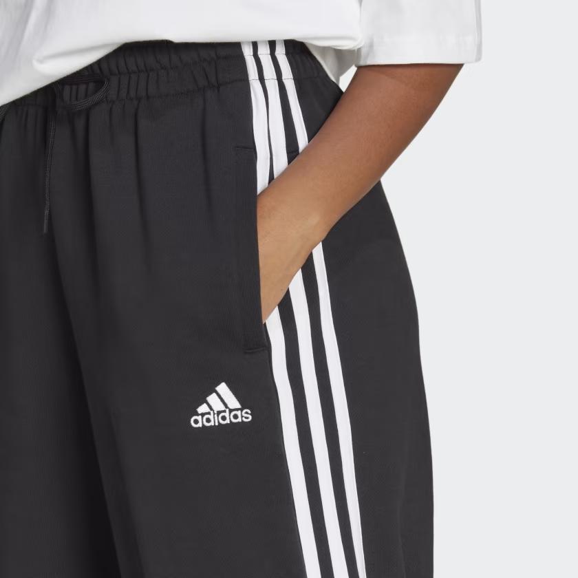 Adidas Three-Stripe Design Cuffed Knit Casual Pants Daily Wear Bottoms Women Black HA4375