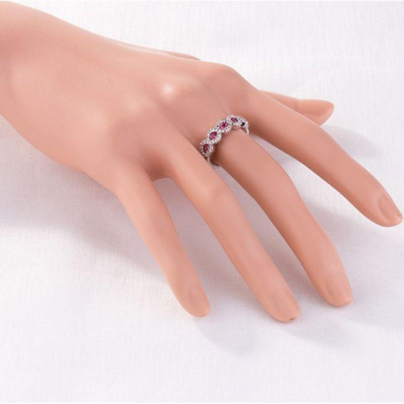 Elegant Ruby Right Hand Ring With Silver Eternal Bridal Wedding Band