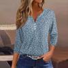 Women's Casual V-Neck Leopard Print 3/4 Sleeve Button T-Shirt Top