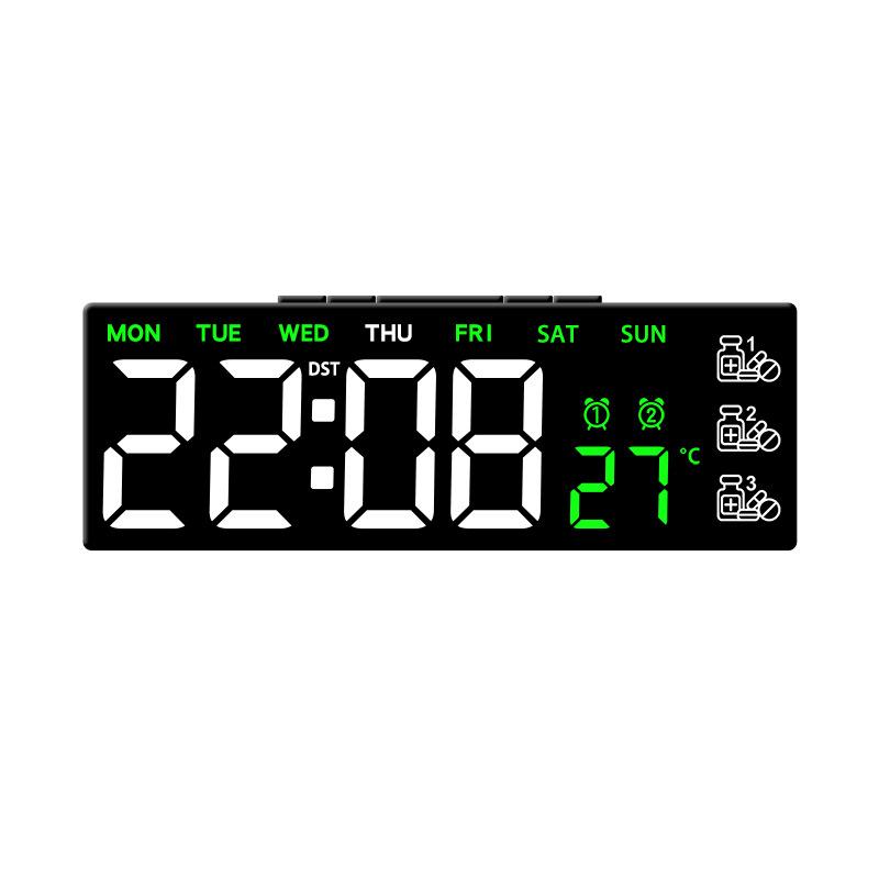 Digital Alarm Clock TEMP Date Week 3 Medication Reminders 2 Alarm 3 Levels Brightness USB Output Charging Port 12/24H LED Clock