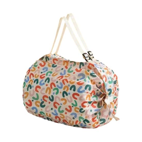 Handbag Foldable Reusable Shopping Bag with Strap Shoulder or Hand Carry Washable Nylon Tote Bag for Grocery Travel Outdoor Use