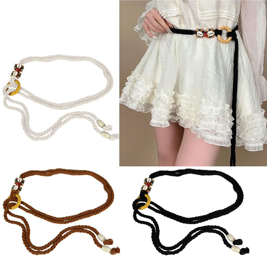 Natural Cord Belt Bohemian Round Clasp Waist Sash Handmade Braided Waist Strap for Women Casual Outfits