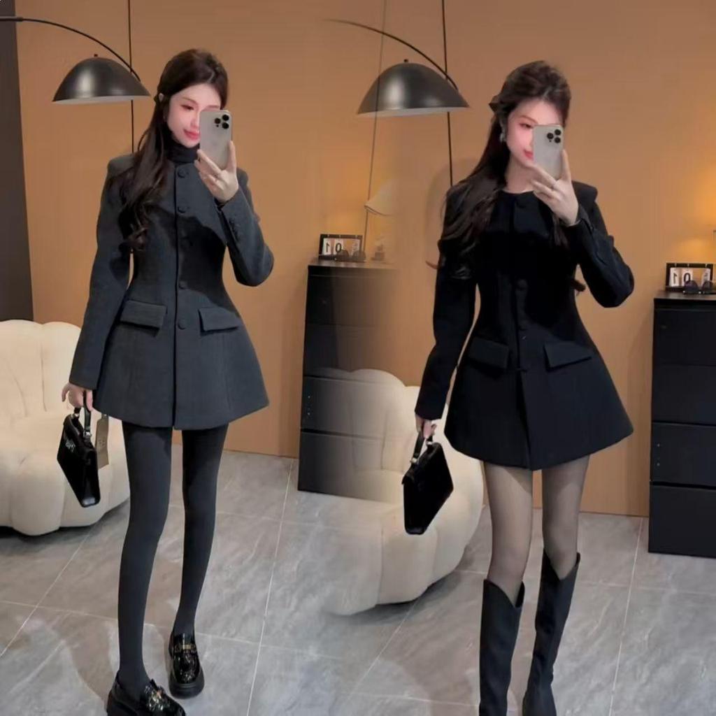 Completo Giacca Nera Stile Hepburn a Vita Stretta & Pantaloncini - Inverno 2026 Estetica Francese