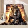 Multi size Regal Lion with Crown Pattern Blanket Flannel Material Soft Warm for All Seasons Home Outdoor Camping Picnics RV