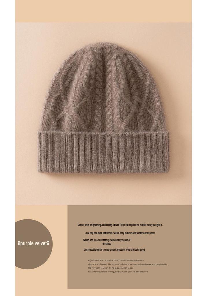 Women's Cable Knit Cashmere Hat - Warm Ear Protection, Solid Color, Versatile Winter Accessory