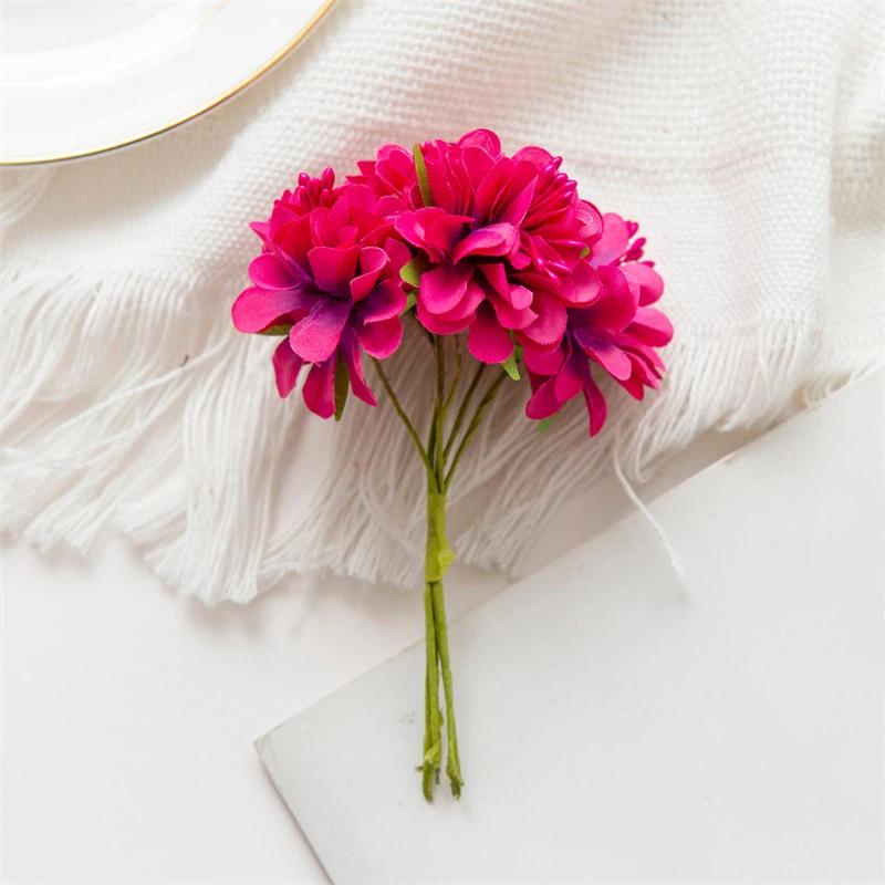 Mini Artificial Carnation Bouquet 6 Heads Handmade Silk Hydrangea Bouquet Realistic Diy Fake Plants Year'S Decor