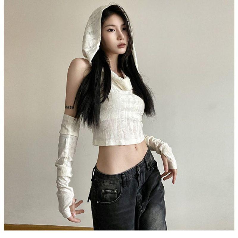 

Zladme Chic Early Autumn Jazz Dance Desert Style Hooded Top for Women Wasteland Style Az Yinchuan Cover-Up Sand Dune White S