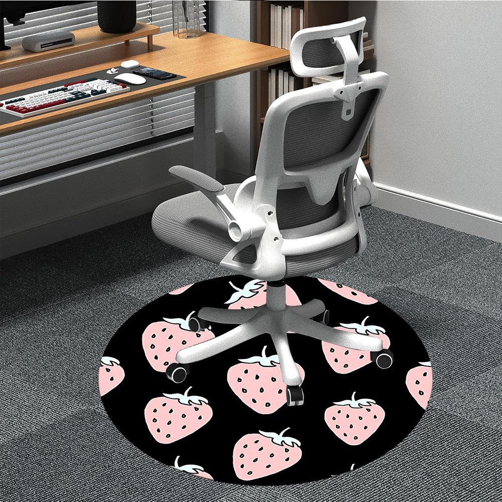 1pc Strawberry Pattern Office Round Area Rug,  Mat Suitable For Office, Under Office Chairs Bedroom Living Room Home Decor, Room Deco