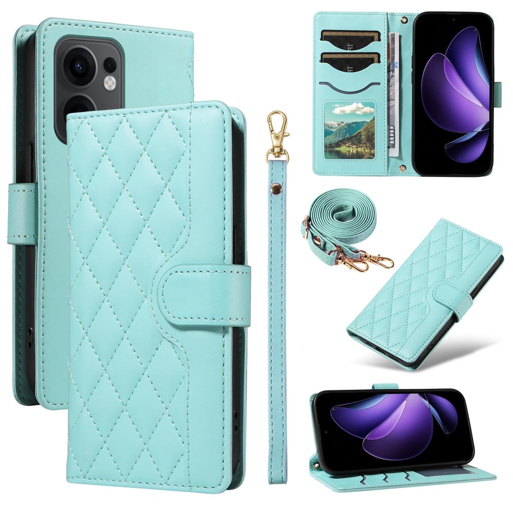 For Oppo Reno13 F 4G/Oppo Reno13 A 5G/Oppo Reno13 F 5G Wallet Case Rhombus Leather Phone Cover with Strap