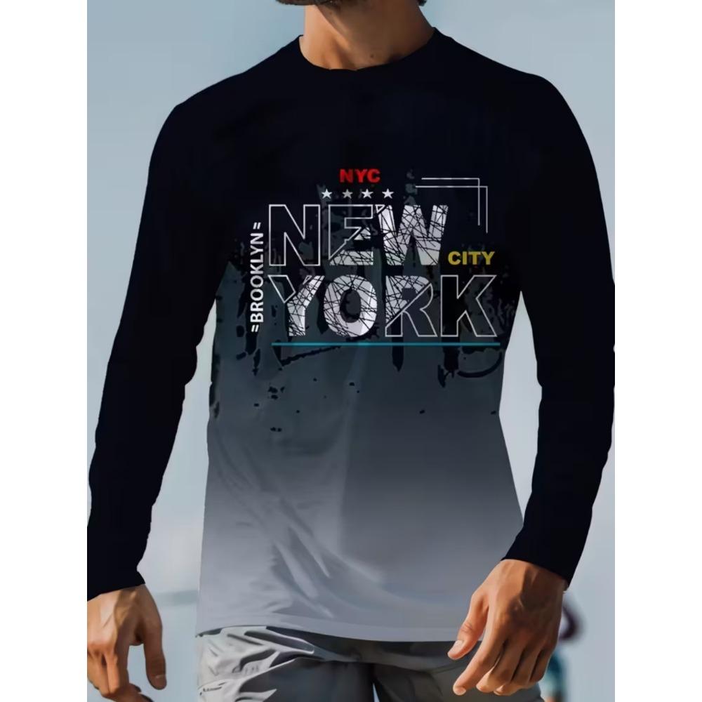 Mens T Shirt Los Angeles 3D Print Long Sleeve Autumn Striped Round Neck Outdoor Sports T-Shirt for Men Daily Men's Tops Clothing