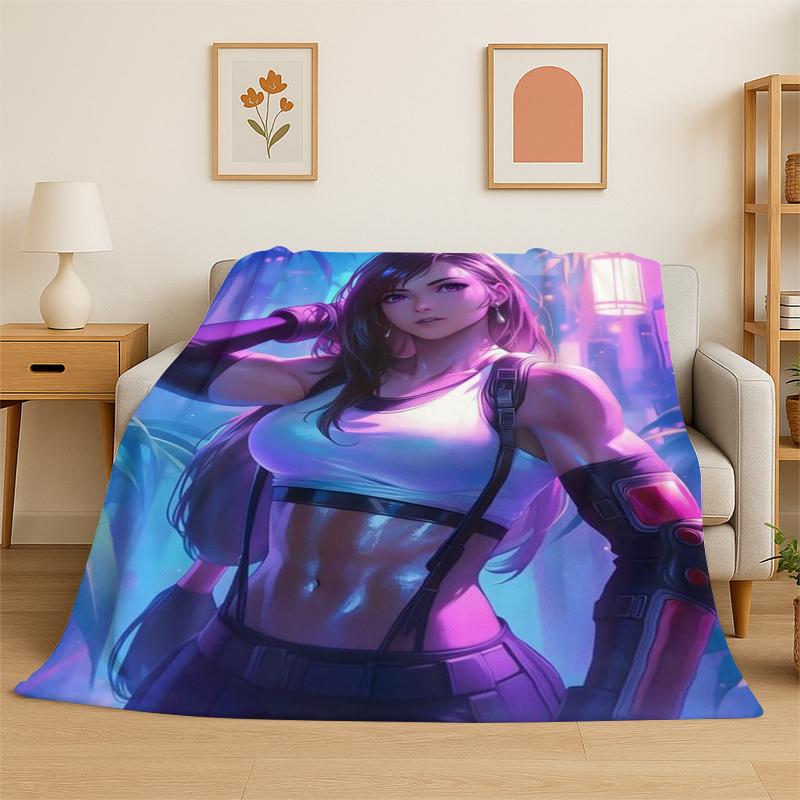 Cloud Tifa Final Fantasy Games Sephiroth Flannel Blanket Soft Warm Throw Blanket for Bedroom Living Room Bed Travel Picnic Gift