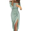 2024 Women's Fashion Sexy Strapless High Slit Tight Dress Long Sleeve Dress